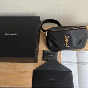 Saint Laurent Black Belt Bag with Gold Logo